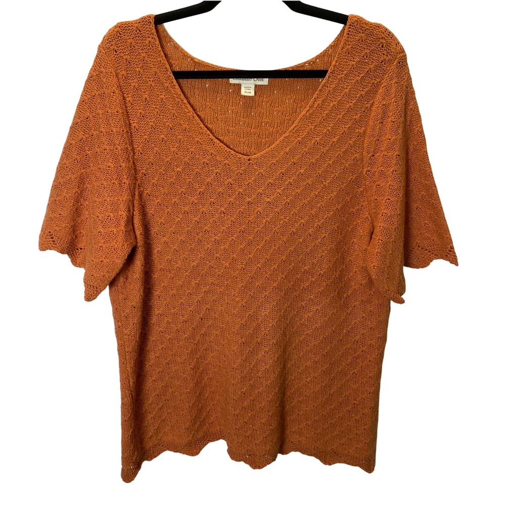 Coldwater Creek Knit Sweater Top Women XL Orange Pointelle Cottage Coastal Boho